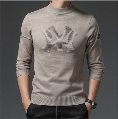 sanyamk Top Grade Half Turtleneck Jacquard Sweater Men Fashion Luxury Knit Winter Warm Woolen Trendy Pullovers Casual Male Base Shirt