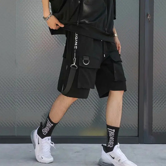 Bonsir Summer Men Shorts Techwear Japanese Harajuku Fashion Hip Hop Punk Streetwear Cargo Shorts for Male Joggers Ribbons Baggy Clothes