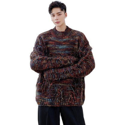 sanyamk Men Thick Knit Thicken Half Turtleneck Tassel Pullover Sweater Male Women Streetwear Vintage Fashion Loose Sweater