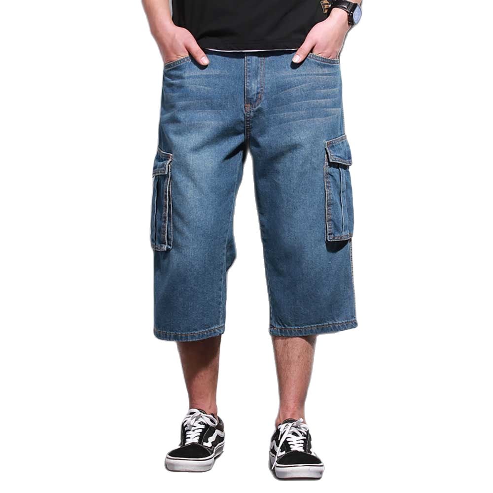 Bonsir New Fashion Cargo Denim Shorts Men Casual Straight Loose Baggy Short Jeans Big Pocket Streetwear Male Clothing