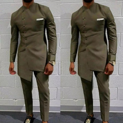 Bonsir Vintage African Clothing For Men Men's Long Wedding Suit Men Attire Groom's Suit Slim Blazers Fit Mens Coat Jacket +Pants