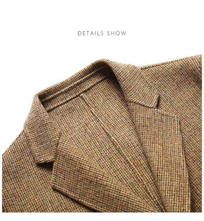 sanyamk Trendy Wollen Blazer Men Casual Slim Fit Plaid Wool Blazer Jacket Office Banquet Wedding Blazer Coat Man Clothing