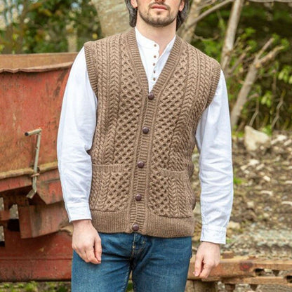 Bonsir Vintage Zip-up Sweater Cardigan Mens  Autumn Winter All-match Fashion Knitted Vest For Men Casual Sleeveless Solid Sweaters