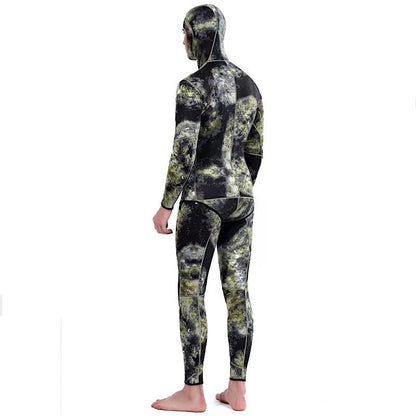 HOT 3mm Camouflage Wetsuit Long Sleeve Fission Hooded 2 Pieces Of Neoprene Submersible  For Men Keep Warm Waterproof Diving Suit