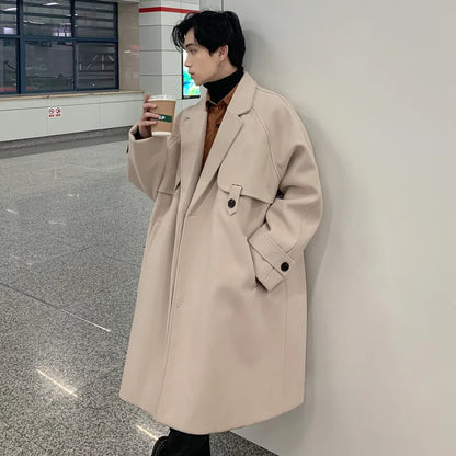 sanyamk Men's Loose Medium And Long Woolen Coat Autumn And Winter New Korean Fashion Trend Thin Windbreaker Casual Coat