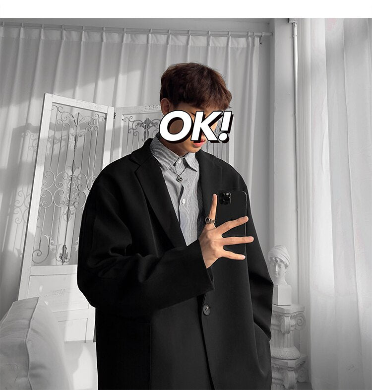 sanyamk Korean-style Blazers Men Leisure Trendy Loose One Button Suit Jackets Male Daily Streetwear All-match Simple Suit-tops 5 Colors