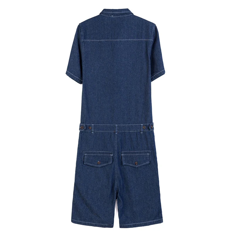 sanyamk Denim jumpsuit summer tide male jumpsuit short sleeve suit Korean fashion Slim original casual personality