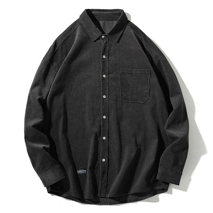 Bonsir Japanese System Male Vintage Flannel Shirt Autumn New Men's Solid Color Loose Long Sleeve Shirt oversized Man Shirt Koszula