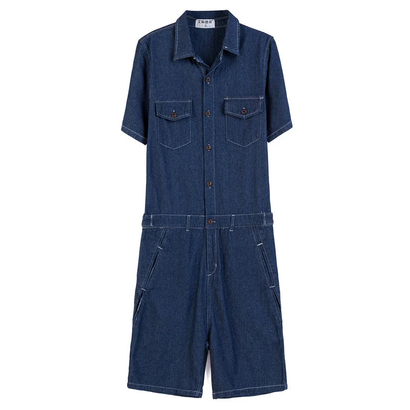 sanyamk Denim jumpsuit summer tide male jumpsuit short sleeve suit Korean fashion Slim original casual personality