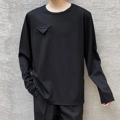 sanyamk Large Size Spring Side Slit personality pad shoulder loose round-necked t-shirt fashion men's Korean version of INS jacket jacke