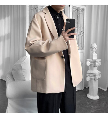sanyamk Korean-style Blazers Men Leisure Trendy Loose One Button Suit Jackets Male Daily Streetwear All-match Simple Suit-tops 5 Colors