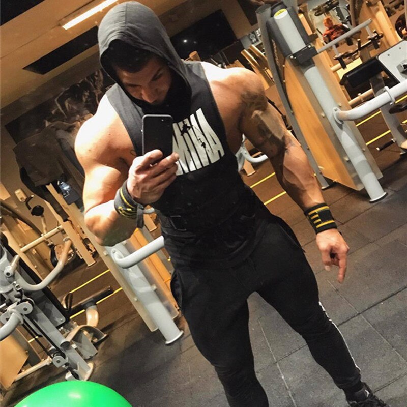 sanyamk 2022 New Male Summer sports Vest hooded Bodybuilding Tank Tops Gym Workout Fitness Cotton Sleeveless shirt men undershirt Vest