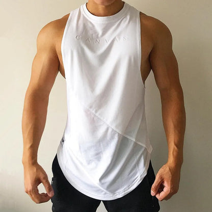 sanyamk NEW Bodybuilding Sporty Tank Tops Men Gyms Fitness Workout Sleeveless Shirt Male Stringer Singlet Summer Casual Loose Undershirt