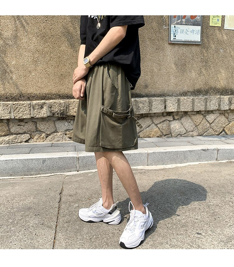 Bonsir Summer Solid Men's Cargo Shorts Mens Beach Shorts Ribbons Streetwear Casual Male Sportswear Shorts Homme Black/Khaki/Army green