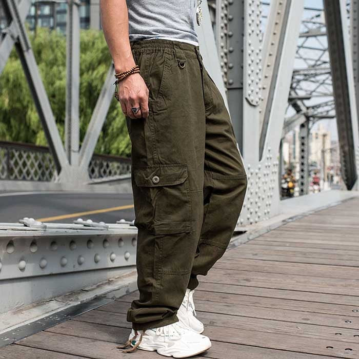 Bonsir Trendy Loose Baggy Cargo Pants Men Casual Tactical Trousers Leg Pocket Straight Pants Hiphop Harem Streetwear Clothing