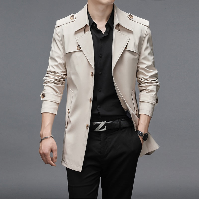 Thoshine Brand Spring Autumn Men Trench Coats Superior Quality Buttons Male Fashion Outerwear Jackets Windbreaker