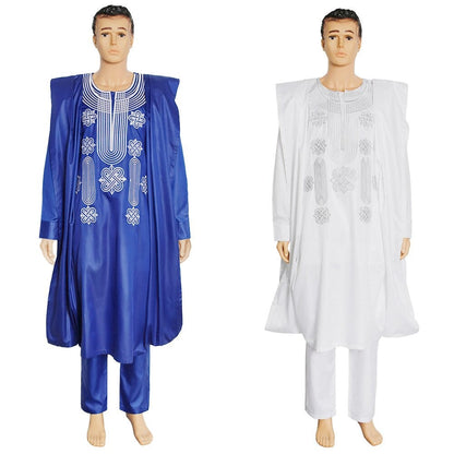 sanyamk African Suit For Men Robe Shirt Pants Set Long Sleeve Tops Embroidery Agbada Clothes Boubou Africain Homme Traditional Robes