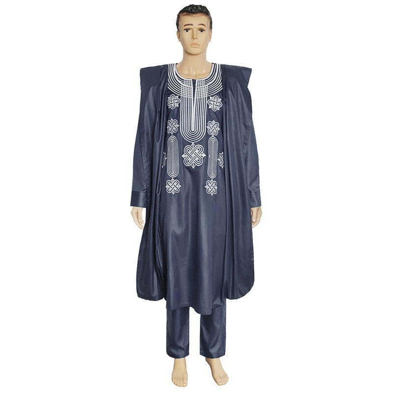 sanyamk African Suit For Men Robe Shirt Pants Set Long Sleeve Tops Embroidery Agbada Clothes Boubou Africain Homme Traditional Robes