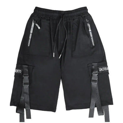 Bonsir Summer Men Shorts Techwear Japanese Harajuku Fashion Hip Hop Punk Streetwear Cargo Shorts for Male Joggers Ribbons Baggy Clothes