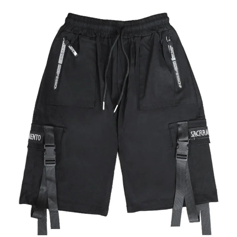 sanyamk Summer Men Shorts Techwear Japanese Harajuku Fashion Hip Hop Punk Streetwear Cargo Shorts for Male Joggers Ribbons Baggy Clothes