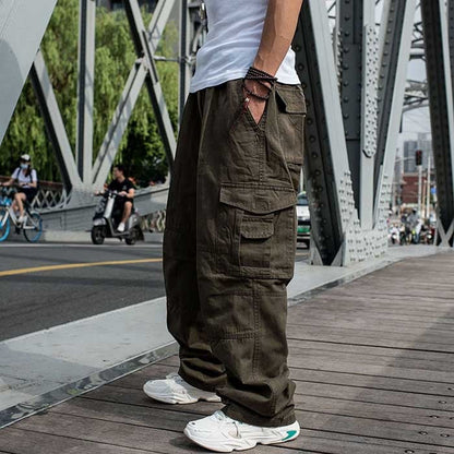 Bonsir Trendy Loose Baggy Cargo Pants Men Casual Hiphop Harem Cotton Straight Trousers Wide Leg Plus Size Streetwear Clothing