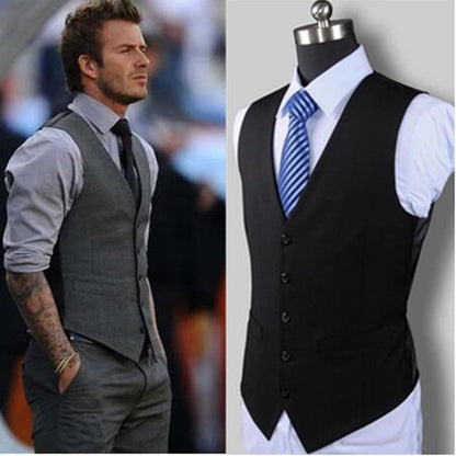 sanyamk Men&#39;s Slim Fit Mens Suit Vest Casual Suit Vest Man Black Gray Formal Businss Vest  Arrival Vests Male Waistcoat Gilet Homme