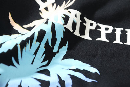 Bonsir High Street Hoodies Loose Couple Palm Tree Print Embroidery Casual All-match Hooded Sweatshirt Streetwear Pullover 24H shipped