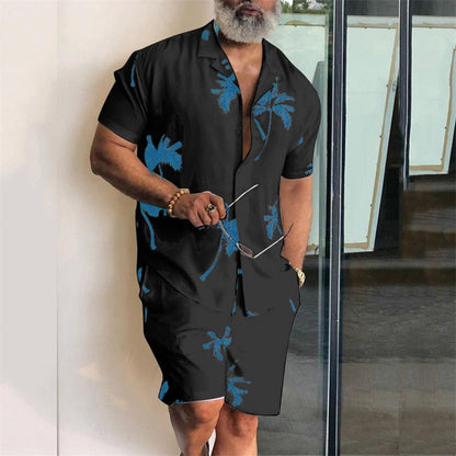 sanyamk trendy mens fashion mens summer outfits  dope outfits  Men Hawaiian Sets Beach Style Coconut Tree Printing Two Pieces Summer Suit Men Turn-down Collar Button Shirt & Pocket Shorts Set