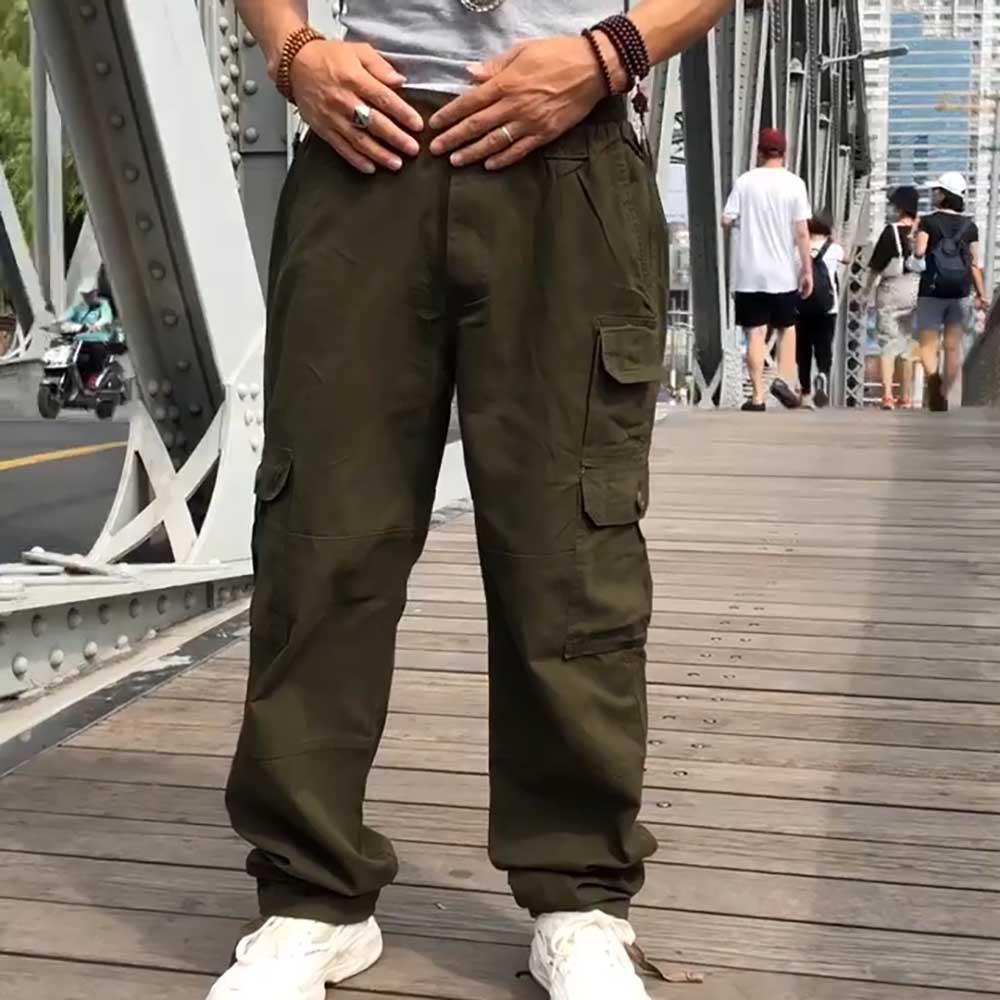 Bonsir Trendy Loose Baggy Cargo Pants Men Casual Tactical Trousers Leg Pocket Straight Pants Hiphop Harem Streetwear Clothing