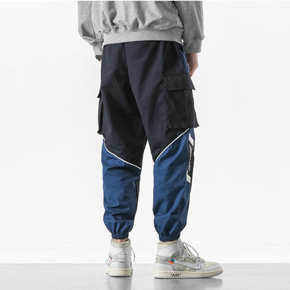 Bonsir Patchwork Cargo Harem Pant Men Hip Hop Pockets Casual Jogger Trousers Elastic Waist Mens Harajuku Streetwear Pants Trousers