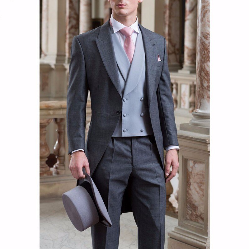 sanyamk Morning Style Groomsmen Custom Made Groom Tuxedos One Button Men Suits Wedding Best Man Blazer ( Jacket+Pants+Vest ) C129