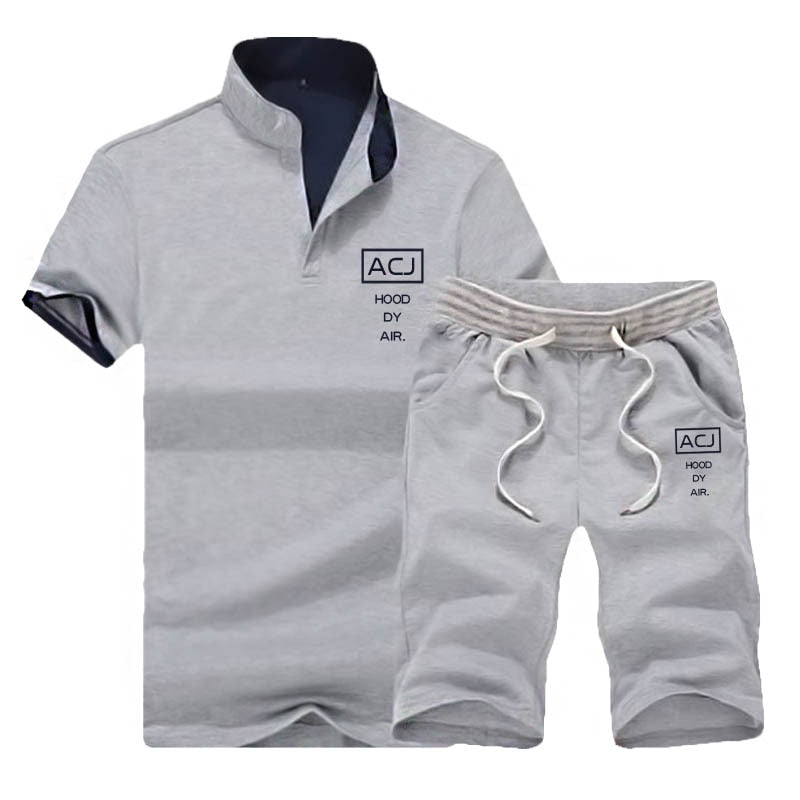 sanyamk Summer Polo Shirt Mens Short Sleeve Polo + Shorts Suit Male Solid Jersey Breathable 2PC Top Short Set Fitness Sportsuits Set Men