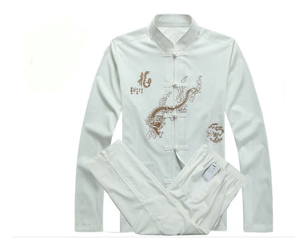 sanyamk Chinese Men Cotton Kung Fu Suit Embroidery  Wu Shu Uniform Tai Chi Clothing Short Sleeve Shirt+Pant M L XL XXL XXXL MS013