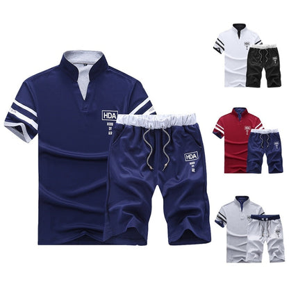 sanyamk Summer Polo Shirt Mens Short Sleeve Polo + Shorts Suit Male Solid Jersey Breathable 2PC Top Short Set Fitness Sportsuits Set Men