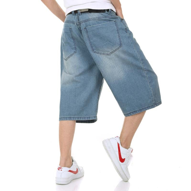 sanyamk Summer Mens Shorts Hip Hop Harem Denim Jeans Boardshorts American Fashion Loose Baggy Cotton Shorts Big Size 30-46