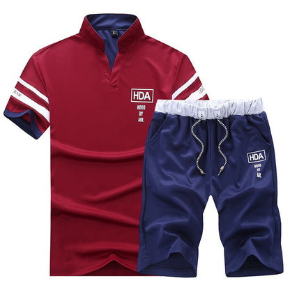 sanyamk Summer Polo Shirt Mens Short Sleeve Polo + Shorts Suit Male Solid Jersey Breathable 2PC Top Short Set Fitness Sportsuits Set Men