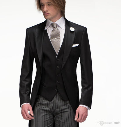 sanyamk Morning Style Groomsmen Custom Made Groom Tuxedos One Button Men Suits Wedding Best Man Blazer ( Jacket+Pants+Vest ) C129