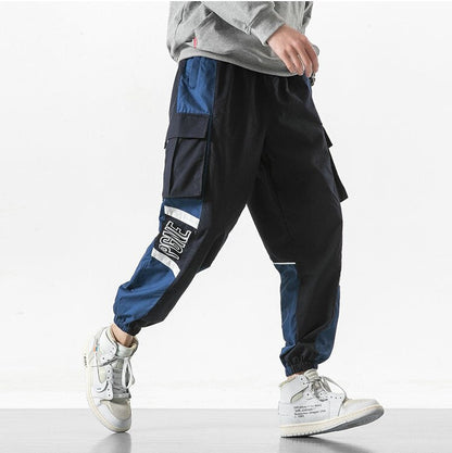 Bonsir Patchwork Cargo Harem Pant Men Hip Hop Pockets Casual Jogger Trousers Elastic Waist Mens Harajuku Streetwear Pants Trousers