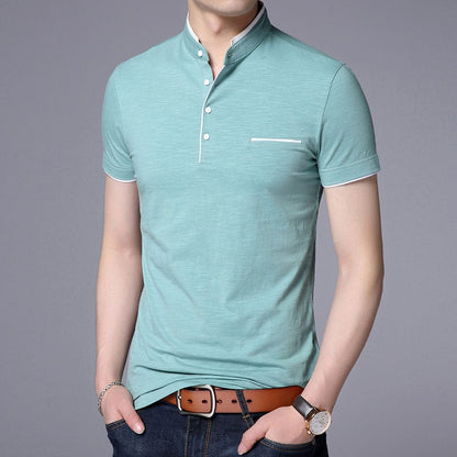 sanyamk 2022 New Fashion Brand Polo Shirt Men's Summer Mandarin Collar Slim Fit Solid Color Button Breathable Polos Casual Men Clothing