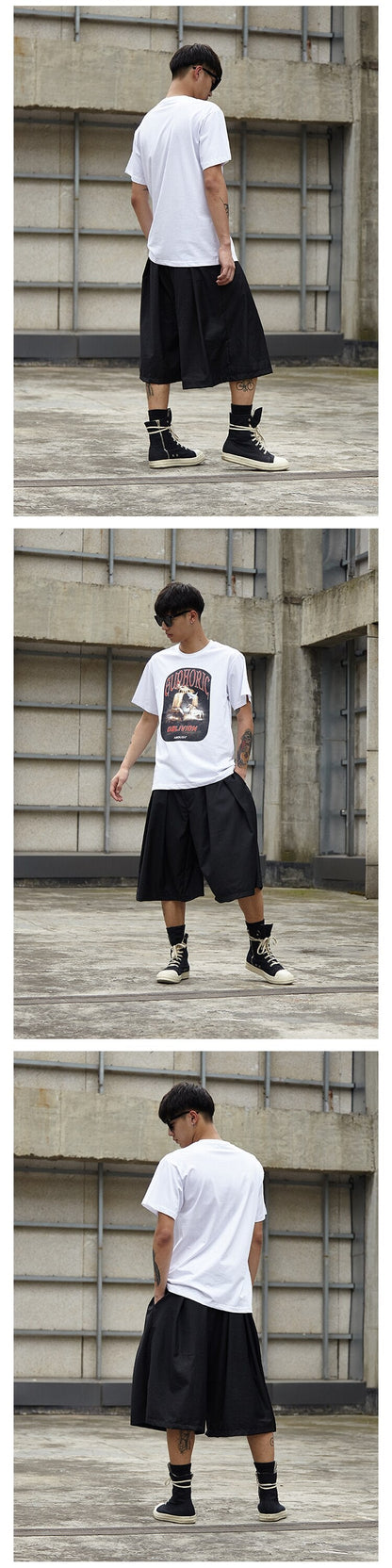 Bonsir Men Summer Streetwear Hip Hop Punk Gothic Loose Casual Skirt Shorts Male Oversize Fashion Kimono Wide Leg Harem Shorts Trousers