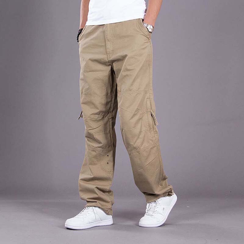 Bonsir Cargo Pocket Pants Men Loose Straight Hip Hop Long Trousers Autumn Winter Cotton Mens Joggers Wide Leg Big Size S-3XL