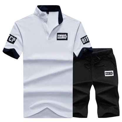 sanyamk Summer Polo Shirt Mens Short Sleeve Polo + Shorts Suit Male Solid Jersey Breathable 2PC Top Short Set Fitness Sportsuits Set Men