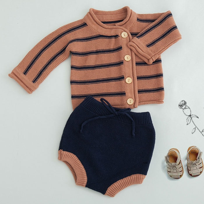 Brand Cotton Boys Girls Baby Knit Sweater Cardigan + Shorts Suit New Autumn Winter Children Clothing Baby Clothes Suit