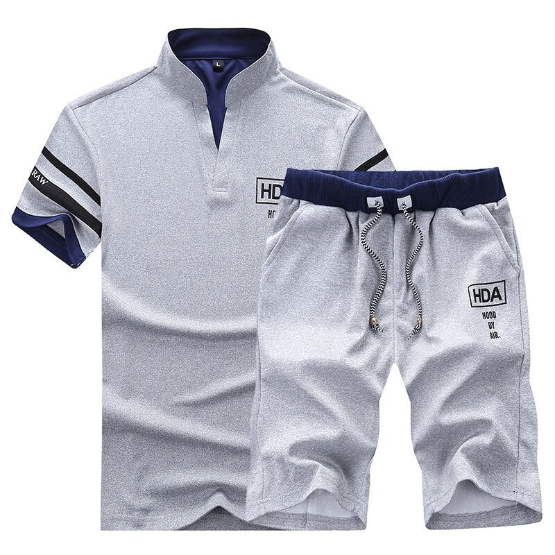 sanyamk Summer Polo Shirt Mens Short Sleeve Polo + Shorts Suit Male Solid Jersey Breathable 2PC Top Short Set Fitness Sportsuits Set Men