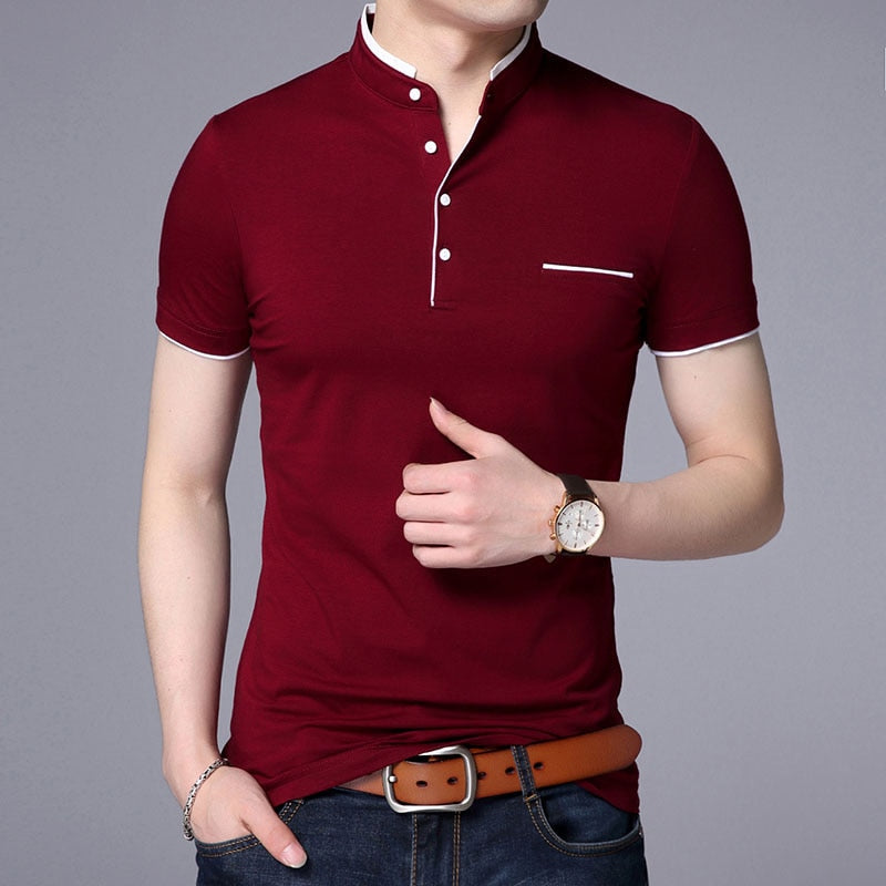 sanyamk 2022 New Fashion Brand Polo Shirt Men's Summer Mandarin Collar Slim Fit Solid Color Button Breathable Polos Casual Men Clothing