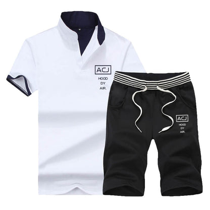 sanyamk Summer Polo Shirt Mens Short Sleeve Polo + Shorts Suit Male Solid Jersey Breathable 2PC Top Short Set Fitness Sportsuits Set Men