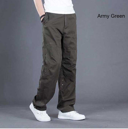 Bonsir Cargo Pocket Pants Men Loose Straight Hip Hop Long Trousers Autumn Winter Cotton Mens Joggers Wide Leg Big Size S-3XL