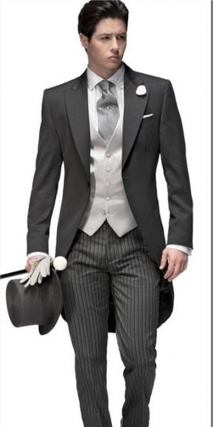 sanyamk Morning Style Groomsmen Custom Made Groom Tuxedos One Button Men Suits Wedding Best Man Blazer ( Jacket+Pants+Vest ) C129