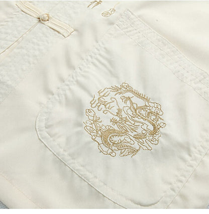 sanyamk Chinese Men Cotton Kung Fu Suit Embroidery  Wu Shu Uniform Tai Chi Clothing Short Sleeve Shirt+Pant M L XL XXL XXXL MS013
