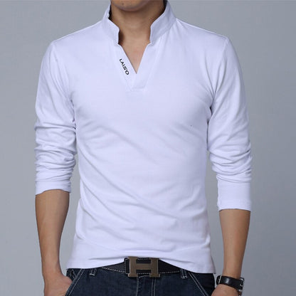 sanyamk New Polo Shirt Men Fashion Slim Fit Cotton Polo Shirt Men Leisure Stand Collar Long Sleeve Mens Polo Shirts